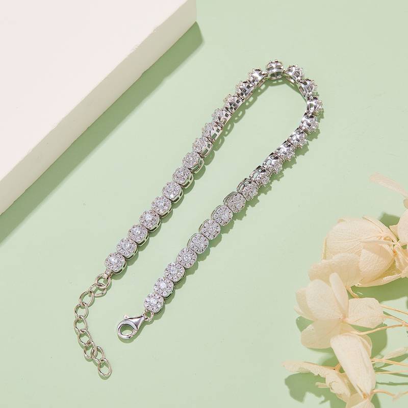 Classic方包网球BraceletS925银镀18K白金MoissaniteD级3.5ct18CM